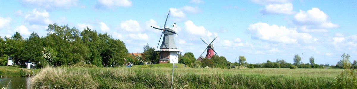 Blick auf die Zwillingsmühlen in Greetsiel